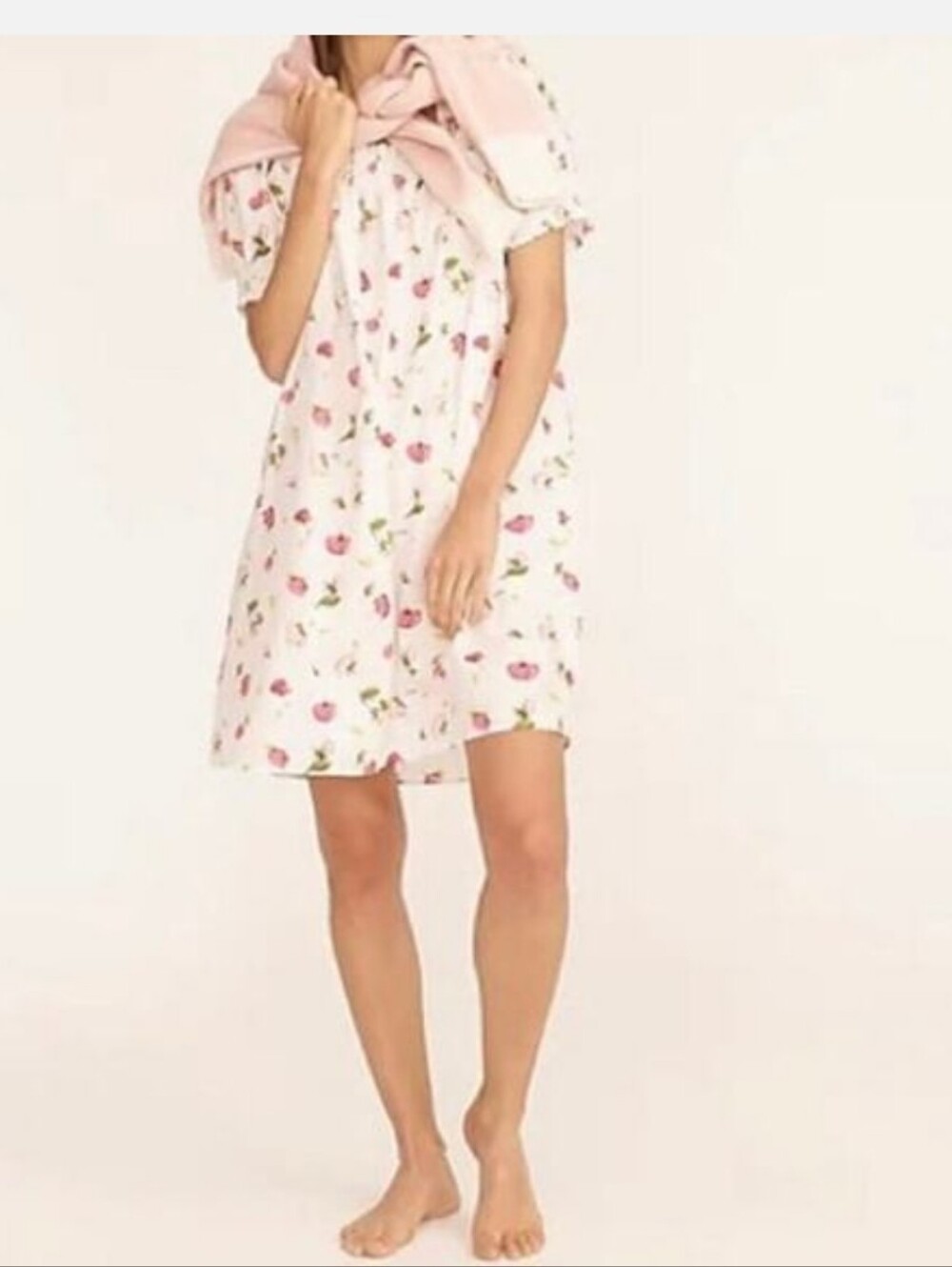 J. Crew Cotton Dress with Pink Rosebud Print